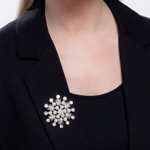 Paparazzi Silver and White Brooch with Sparkling Design